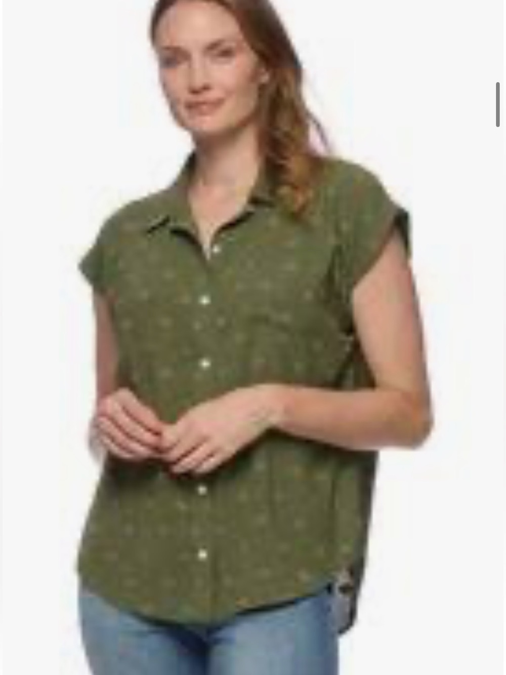 Thread & Supply Olive Short-Sleeve Button-Up with Subtle Pattern